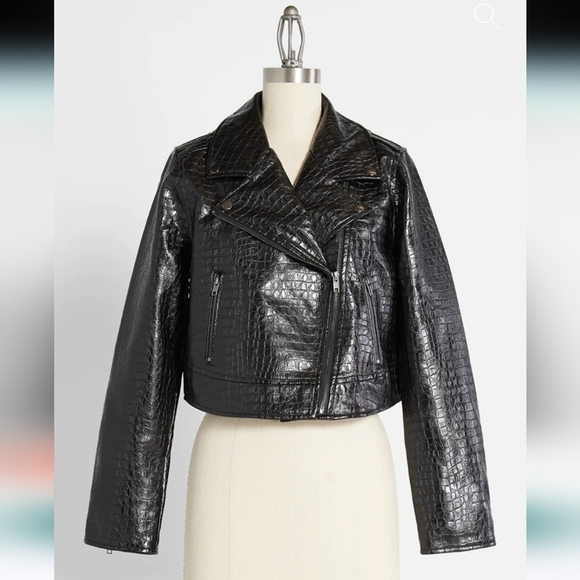 NWT $99 Modcloth Crocodile Rock Moto Faux Leather Jacket In Black Size M - Picture 5 of 11